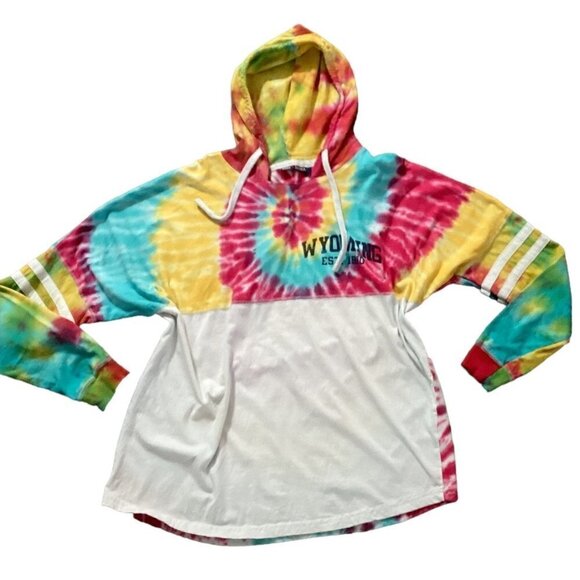 Basix of America Colorful Spin-Art/Tie Dye Wyoming Hoodie Sz L 142G - Picture 3 of 8